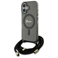 Guess MagSafe dėklas iPhone 16 su dirželiu – juodas