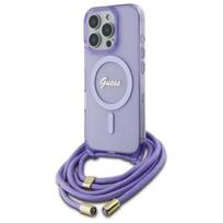 Guess Crossbody Cord Script MagSafe dėklas iPhone 16 Pro – violetinis