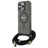 Guess MagSafe dėklas iPhone 16 Pro – juodas, su dirželiu