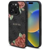 Guess MagSafe dėklas iPhone 16 Pro Max – juodas, gėlių raštas