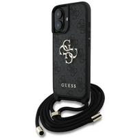 Guess 4G dėklas iPhone 16 Plus – juodas su dirželiu