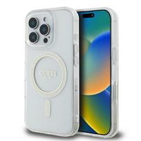 Guess GUHMP16LHFGERET iPhone 16 Pro 6.3" skaidrus kietas dėklas IML Blizgučių ratas MagSafe
