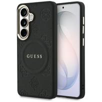 Guess Saffiano Peony Reljefinis žiedas MagSafe dėklas, skirtas Samsung Galaxy S26 - juodas