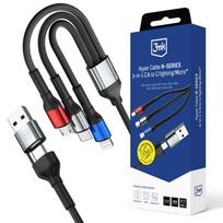 3mk Hyper Laidas N-SERIES 6 in 1 USB-C / USB-A į USB-C / Lightning / Micro 1.2m QC 3.0 9V / 2A 18W - juodas