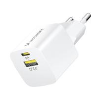 Wozinsky WWCEAC GaN USB-A USB-C 33W sieninis įkroviklis, baltas