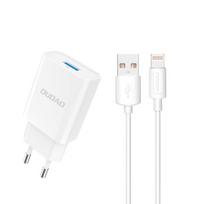 Dudao A4EU USB-A 2.1A sieninis įkroviklis - baltas + USB-A - Lightning laidas