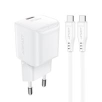 Acefast A73 Mini PD 20W GaN sieninis įkroviklis + USB-C laidas - baltas