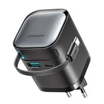 Joyroom JR-TCL02 65W USB-A USB-C GaN įkroviklis su integruotu USB-C laidu - juodas