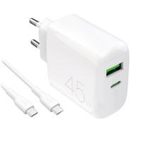 Puro Daily Prolite 45W USB-C USB-A Power Delivery įkroviklis su USB-C laidu - baltas