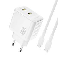 Dudao sieninis įkroviklis A28PCEU PD 45W GaN 2xUSB-C su USB-C laidu - baltas