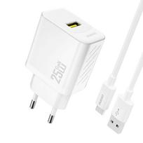Dudao sieninis įkroviklis A27STEU 25W GaN USB-A su USB-A - USB-C laidu - baltas