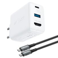Acefast 2-in-1 GaN 65W įkroviklis USB Type-C / USB, HDMI 4K @ 60Hz adapteris (rinkinys su laidu), baltas (A17 baltas)