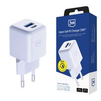 3mk Hyper GaN įkroviklis 20W QC4+ PD PPS USB-C USB-A sieninis įkroviklis – baltas