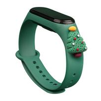 Strap Xmas for Xiaomi Mi Band 3 / 4 Kalėdinė silikoninė apyrankė su Kalėdų eglute - Tamsiai žalia