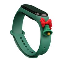 Strap Xmas for Xiaomi Mi Band 3 / 4 Kalėdinė silikoninė apyrankė su Varpeliu - Tamsiai žalia