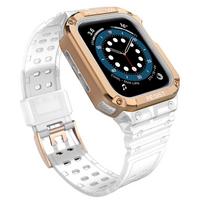 Protect Strap Band skirtas Apple Watch 42/44/45mm šarvuotas dėklas su dirželiu - baltas, rožinio aukso