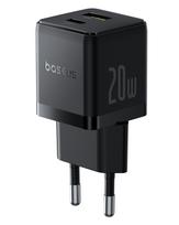 Sieninis įkroviklis Palm 20W USB + USB-C QC3.0 PD3.0 su USB-C kabeliu 1m, juodas
