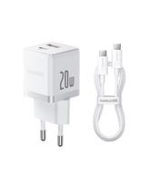 Sieninis įkroviklis Palm 20W USB + USB-C QC3.0 PD3.0 su USB-C kabeliu 1m, baltas