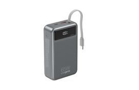 Gembird PB20-PD65-LCD-01 Greito įkrovimo išorinė baterija su integruotais laidais, 65 W, 20000 mAh, juoda