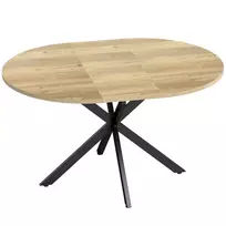 Išlankstomas apvalus valgomojo stalas 4-6 žmonėms, 100-135 cm, virtuvės stalas su X formos plieniniu pagrindu, natūralaus medžio, juoda
