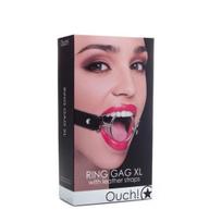OUCH! Ring Gag  – burnos kamštis su metaliniu žiedu ir diržais
