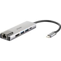 D-Link DUB-M520 dokų stotis, USB-C/Thunderbolt 3, HDMI, 1GbE, 4K, 60W, 2xUSB 3.0, aliuminis