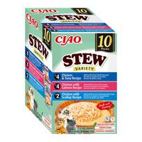 Ciao Stew troškinys su lašiša, šukutėmis ir tunu skanėstas katėms, 10x40 g