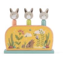 MOULIN ROTY Wooden Pop Up Toy Trois Petits Lapins iššokantis žaislas 12m+ 1 vnt.