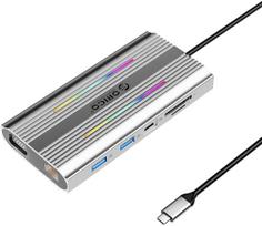 Orico USB-C 12in1 RGB | 2xUSB-A | 1xUSB-C PD 100W | 2x HDMI 4K 60Hz | 1xVGA | 1xRJ45 Gigabit - szara | ORICO-XDR-X1-SV-BP | 6941788803817