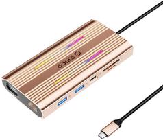 Orico USB-C 12in1 RGB | 2xUSB-A | 1xUSB-C PD 100W | 2x HDMI 4K 60Hz | 1xVGA | 1xRJ45 Gigabit - różowo-złota | ORICO-XDR-X1-RG-BP | 6941788803824