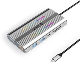 Orico USB-C 12in1 RGB | USB-A | USB-C PD 100W | 2x HDMI 4K 60 Hz | DisplayPort 4K 60 Hz | RJ45 Gigabit - srebrna | ORICO-XDR-X3-SV-BP | 6941788803879
