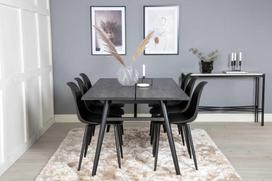 Venture Design Valgomasis stalas, Stilingas ištraukiamas stalas, 75x195x95 cm, Juodas šepetėlinis, Valgomasis kėdė, Polar, 58x81x45.5 cm, Juoda