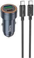 Automobilinis įkroviklis Hoco Z57A 30W USB-C/USB-A + USB-C to USB-C cable 1.0m pilkas