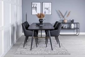 Venture Design Valgomojo stalas ir valgomojo kėdžių komplektas 180x220x85x76 cm Juoda Žalvaris