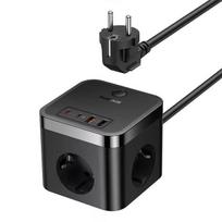 Power strip Baseus PowerCombo Cube 3AC+2U+2C — 30 W, 1.5 m cable, indoor AC, universal compatibility, black, 0.494 kg