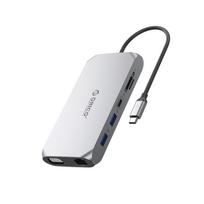 Hub Adapteris 12w1 Usb-c – Usb-c, Usb-a, Hdmi, Vga, Sd, Rj45, 3,5 Mm Garso Išėjimas, Pd 100 W, 4k – Pilkos Spalvos