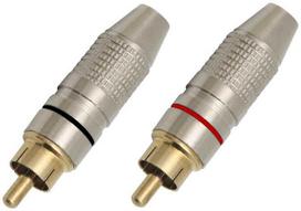 3774# RCA kištukas sidabro-metalo, aukso, juodos/raudonos spalvos