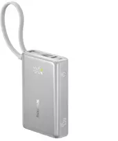 Baseus PicoGo 10 000 mAh 45 W išorinė baterija su skaitmeniniu ekranu ir integruotu USB-C laidu – titano spalvos