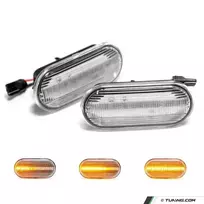 Dinaminių LED posūkių ant sparnų komplektas skirtas VW Golf 4, balti