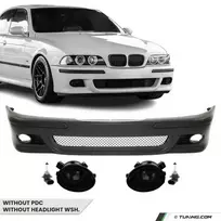 Priekinis M Bamperis skirtas BMW E39, be PDC, be apiplovimų angų, su tamsintais priešrūkiniais