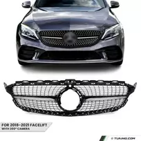 Diamond Priekinės Grotelės, skirtos Mercedes-Benz W205 / S205 / C205 (18-21) facelift, su kamera, juodos + chromuotos