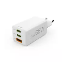 Hama 00201996 Fast Charger GaN, 2x USB-C, 1x USB-A, Mini Charger, PD, 65W, White