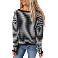 Dryžuota Medvilninė Moteriška Palaidinė Ilgomis Rankovėmis Longsleeve, L, Balta/Juoda, L