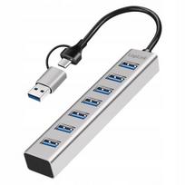 Logilink Usb 3.0 Hub 7x Usb-a, 5Gb/s, 2-in-1 Usb-a/usb-c, Sidabrinis
