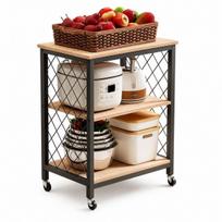 Mobilus spintelė su ratukais, šviesiai rudos spalvos, „loft“ stiliaus, virtuvinis vežimėlis, 60 cm