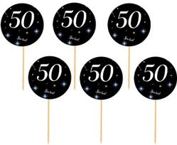 50-ojo gimtadienio dekoracijos juodame fone su baltu užrašu, 6 vnt.