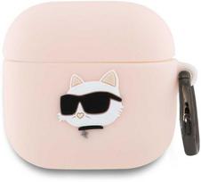 Dėklas Karl Lagerfeld KLA4RUNCHP AirPods 4 cover rožinės spalvos silikoninis Choupette Head 3D