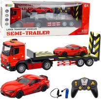 Lean Toys Nuotoliniu būdu valdomas automobilio vilkikas su sportiniu automobiliu 1:16
