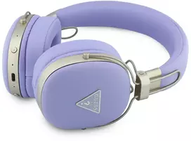 Guess PU Grained Triangle Auksinė Metal Logo ENC belaidės ausinės violetinės spalvos