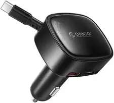 Orico FC-66-1A2C 66W automobilinis įkroviklis su integruotu ištraukiamu USB-C laidu - Juodas